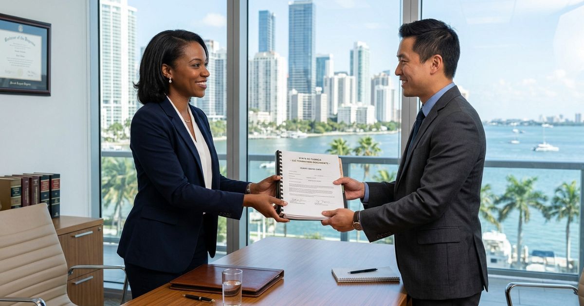 LLC formation documents next to a Florida real estate contract — guide for foreign investors on reducing tax liability through a US limited liability company
