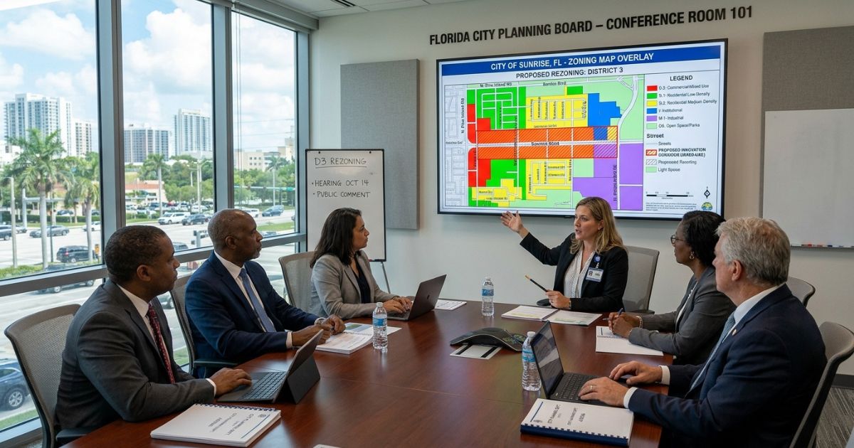 Florida county zoning map showing color-coded land use parcels — residential, commercial, agricultural, and conservation zones