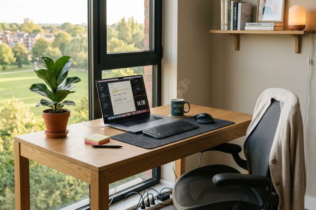 complete home office setup 2026 with ergonomic workspace and productivity environment